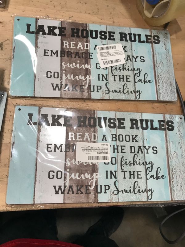 Photo 1 of 2 pack - Country Style Lake House Wall Decor Lake House Rules Wooden Signs Rustic Hanging Wall Plaque Sign Home Cabin Decor Present
