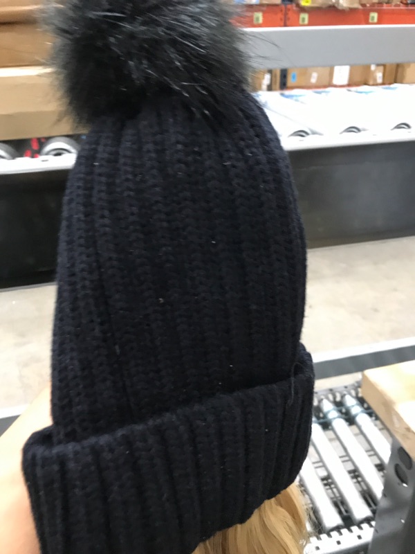 Photo 1 of  Beanie Hat with Long Wavy Curly Hair Extensions Knit Black Cap Attached 20inch Synthetic Wig Detachable Hairpiece Warm Pom for Women Winter