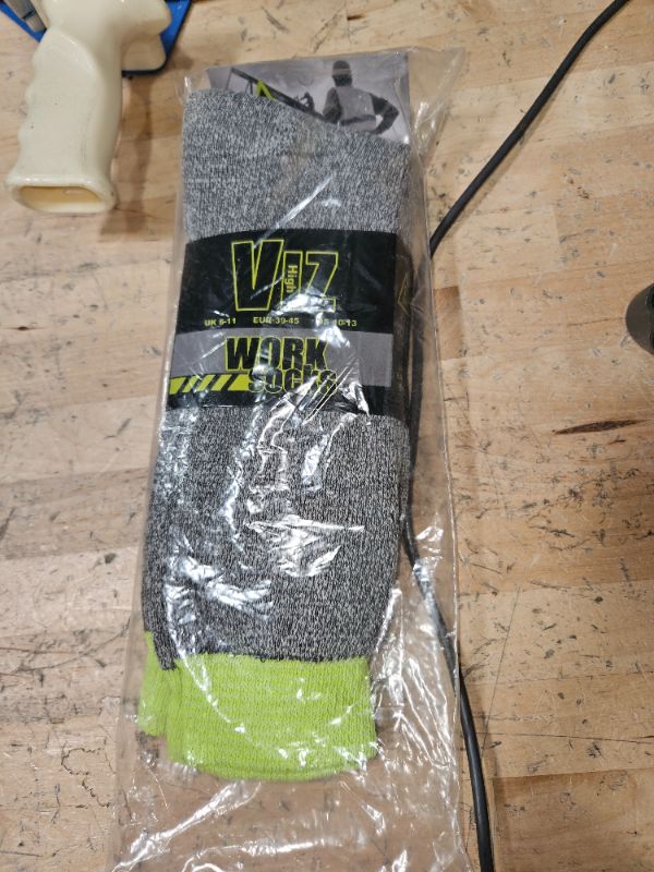 Photo 1 of High Visibility US10-13 Work Socks, Grey & Neon Green 