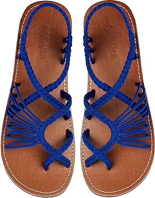 Photo 1 of ROYAL BLUE SIZE 5 Capana Woven Womens Flat Sandals, Strappy Braided Sandals for Beach, Bohemian, Sporing Casual, Comfy Boho Flats Banyan 