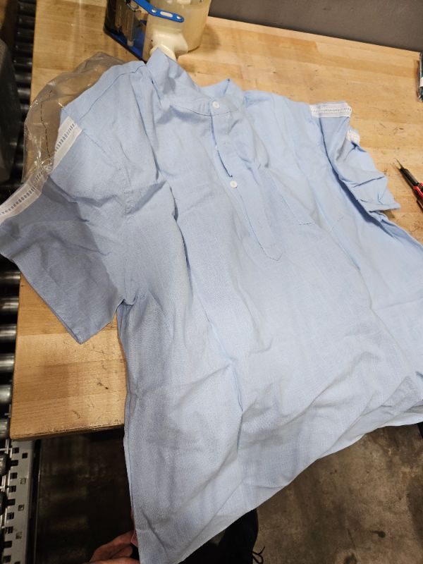 Photo 1 of MEDIUM SIZE Light Blue Lightweight Mens Shirt with White Lace Trim Short Sleeve TSHIRT