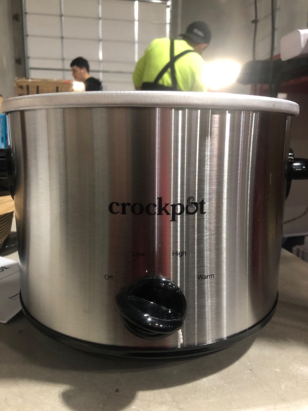 Photo 2 of * used * functional * 
Crock-Pot 3-Quart Round Manual Slow Cooker, Stainless Steel and Black -