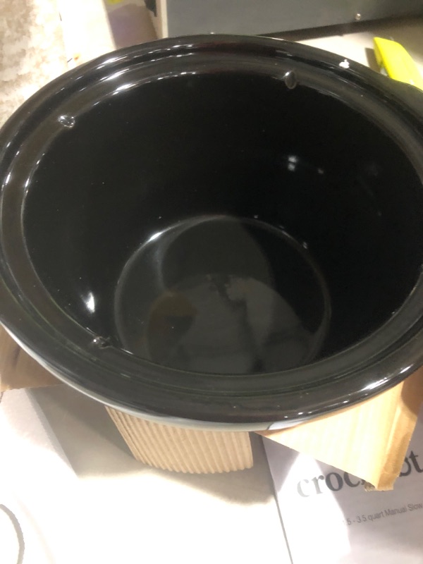 Photo 4 of * used * functional * 
Crock-Pot 3-Quart Round Manual Slow Cooker, Stainless Steel and Black -