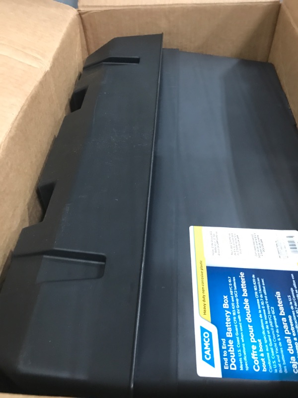 Photo 2 of Camco Heavy Duty Double Battery Box with Straps and Hardware - Group GC2 | Safely Stores RV, Automotive, and Marine Batteries | Measures Inside 21-1/2" x 7-3/8" x 11-3/16" | (55375) Frustration Free Packaging Double Battery Box