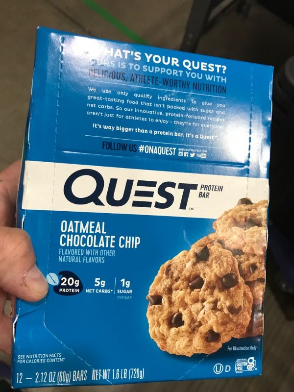 Photo 2 of best by 02/09/2024***Quest Nutrition Oatmeal Chocolate Chip Protein Bar, High Protein, Low Carb, Gluten Free, Keto Friendly, 12 Count EXP 2/09/2024