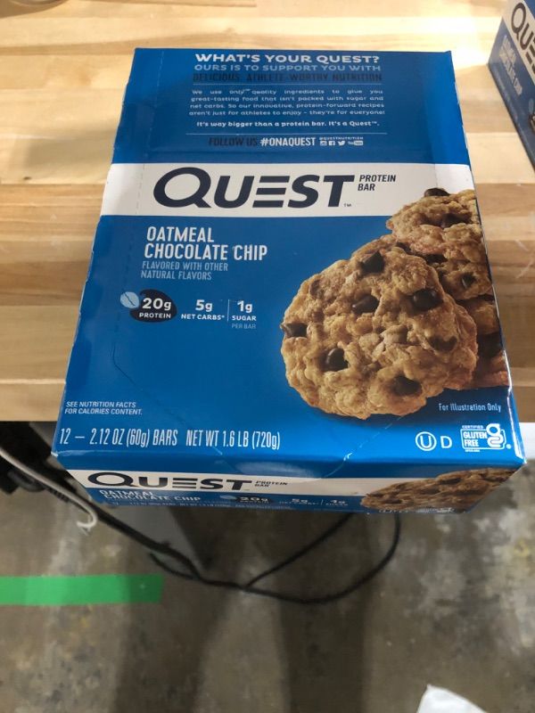 Photo 1 of BEST BY FEB 9 , 2024 -- Quest Nutrition Oatmeal Chocolate Chip Protein Bar, High Protein, Low Carb, Gluten Free, Keto Friendly, 12 Count 12 Count S'mores