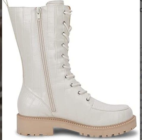 Photo 1 of Coutgo Womens Mid Calf Lace Up Boots Lug Sole Closed Toe Side Zipper Military Winter Combat Boot--size 5 