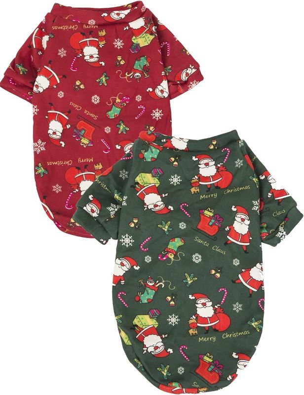 Photo 1 of  Dog Christmas Shirt Elf Pet Clothes Xmas Puppy Santa Cluas Clothing Cat Chrisatmas Outfit Set (S) S (Chest:13.5") Christmas