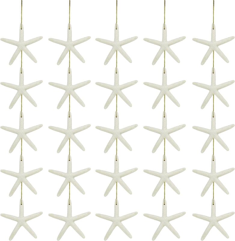 Photo 1 of 30 pc-3.15 Inches Resin Starfish with Rope for Christmas Tree Hanging Ornaments Beach Theme Wedding Home Decor & DIY Crafts (Beige)