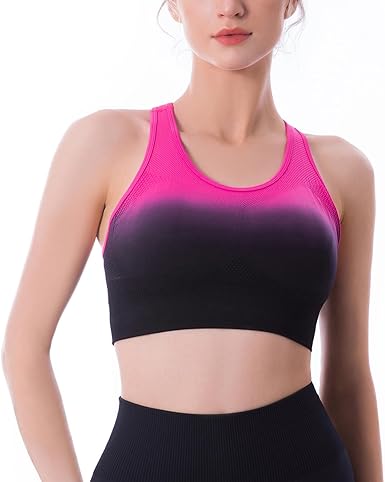 Photo 1 of FRHXUN Sports Bra for Women Seamless with Padding Support Cross-Back Running Fitness Yoga Bra PINK BLACK SIZE XL
