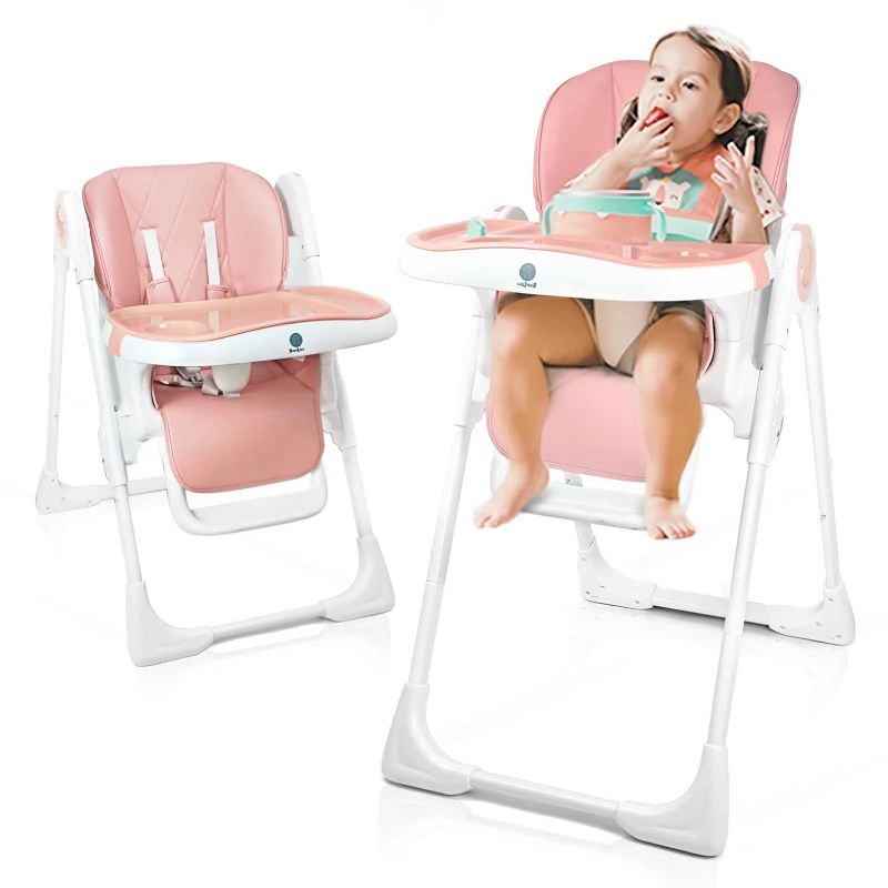 Photo 1 of Babilous 4 in 1 Baby High Chair Foldable Booster Seats, Portable and Compact Adjustable High Babychair for Babies and Toddlers - Multiple Heights and Positions(Pink)
