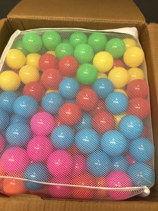 Photo 2 of Amazon Basics BPA Free Crush-Proof Plastic Ball Pit Balls with Storage Bag, Toddlers Kids 12+ Months, 6 Bright Colors - Pack of 400 6 Bright Colors 400 Balls