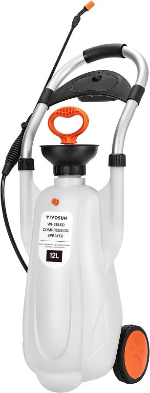 Photo 1 of 
VIVOSUN 3.2 Gallon Lawn and Garden Wheeled Pump Compression Sprayer with Pressure Relief Valve, Labor-Saving Wheel Design