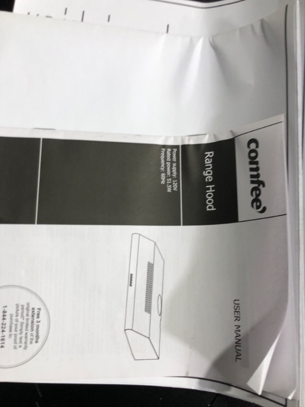 Photo 5 of **SEE NOTES**
Comfee' Range Hood 30 inch, Under Cabinet Ducted/Ductless Convertible Slim Vent Hood, Durable Stainless Steel Kitchen Stove Hood, 3 Speed Exhaust Fan and 2 LED Lights Range Hood (Black) Black 30 inches 3 Speed Exhaust Fan