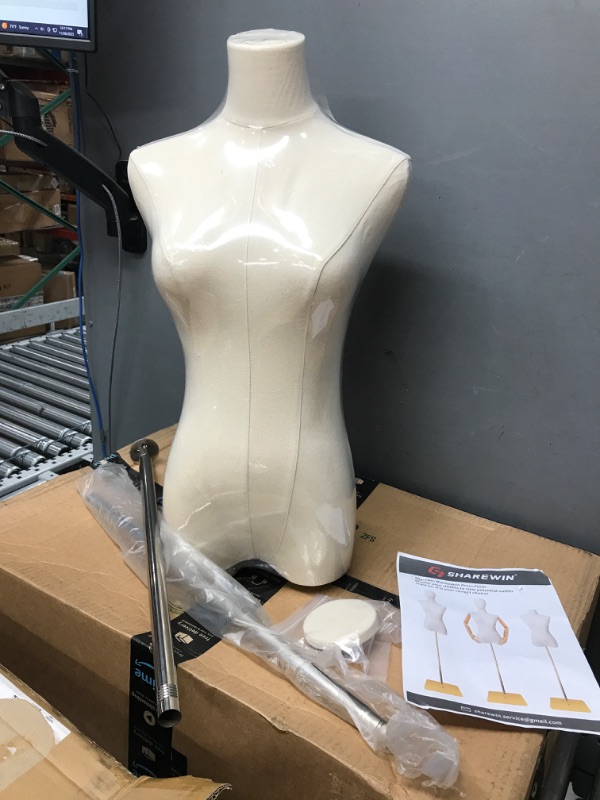 Photo 2 of 
SHAREWIN Dress Form Mannequin Body Female Beige Linen Fabric Manikin Torso with Detachable Adjustable Height 50”-70” High Slim Body Stability Silver Metal Stand
Size:Silver