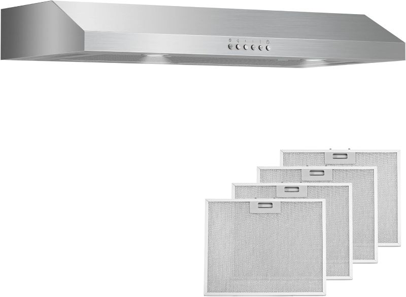 Photo 1 of 
ONEEON Range Hood, 30 inch Slim Under Cabinet Range Hood with 4 Speed Exhaust Fan, 2 Extra Reusable Filters, LED Lights, Stainless Steel Kitchen Hood
Size:30inch