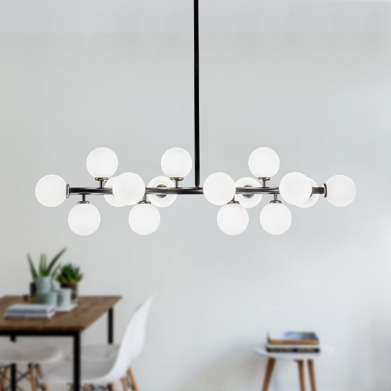 Photo 1 of 
APLampara Mid Century Modern Chandelier Linear Chandeliers 16-Light Black Pendant Lighting Fixture for Dining Room, Kitchen
Color:Black+White