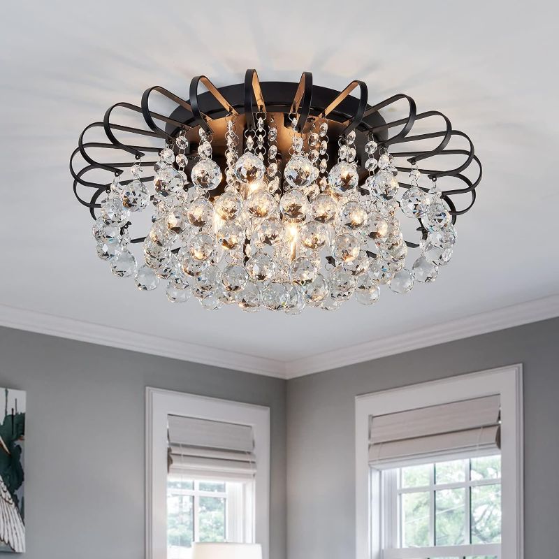 Photo 1 of 
CVKASH Crystal Floral Chandelier 4-Light Antique Modern Black Flush Mount Raindrop Crystal Ceiling Lighting Fixture Chandelier for Living Room Bedroo