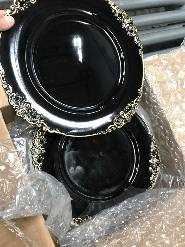 Photo 2 of (USED AND MOST OF THEM BROKEN Tiger Chef Antique Charger Plates - Black Plate Chargers for Dinner Plates -was set of 12 but now set of 5