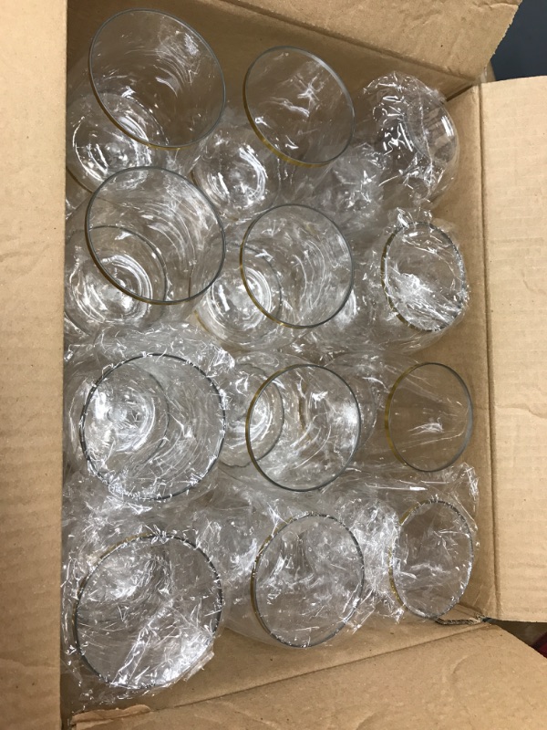 Photo 2 of 24 piece Stemless Disposable Unbreakable Crystal Clear Plastic Wine Glasses Set of 24 (12 Ounce - Gold Rim)