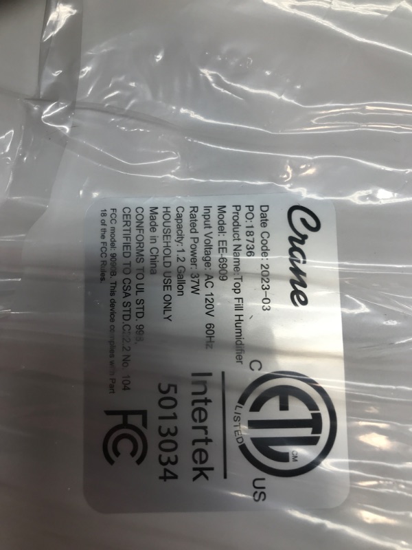 Photo 1 of Crane Diffuser and Top Fill Ultrasonic Air Humidifiers for Bedroom and Office, 1.2 Gallon Cool Mist Humidifier for Large Room and Home, No Humidifier Filters Needed, White