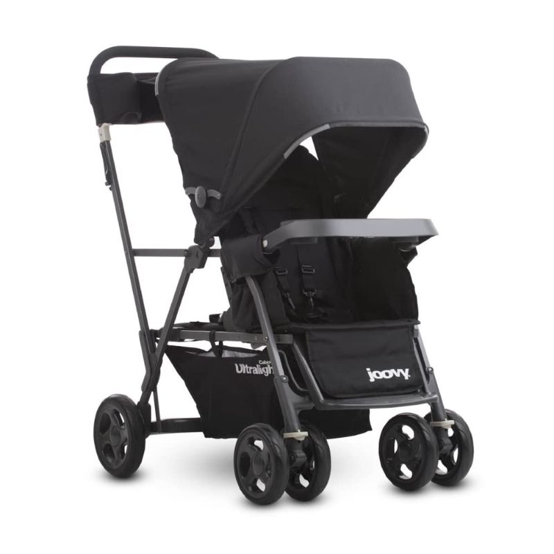 Photo 1 of **SEE NOTES**
Joovy Caboose Ultralight Sit and Stand Double Stroller with Rear Bench and Standing Platform, 3-Way Reclining Seats, Optional Rear Seat, and Universal Car Seat Adapter (Black)
