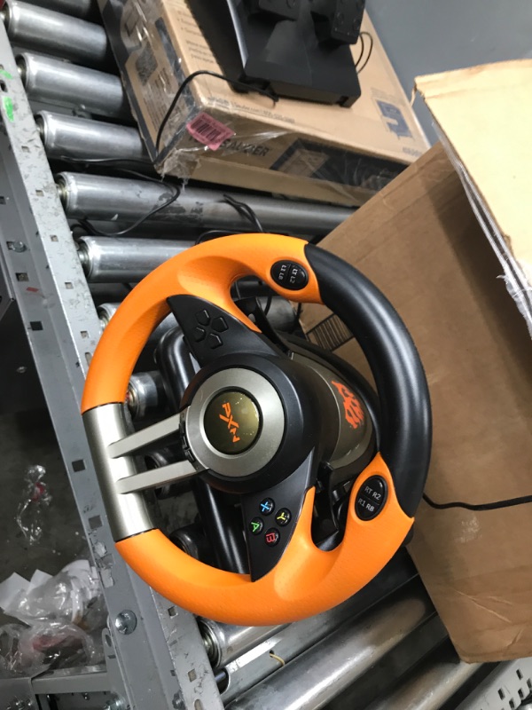 Photo 2 of Game Racing Wheel, PXN-V3II 180° Competition Racing Steering Wheel with Universal USB Port and with Pedal, Suitable for PC, PS3, PS4, Xbox One, Xbox Series S&X, Nintendo Switch - Orange