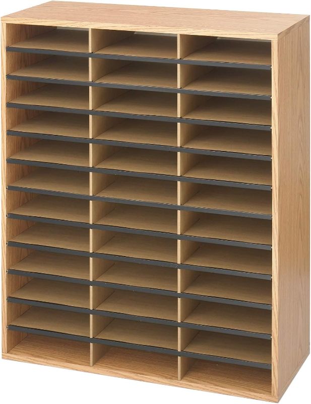 Photo 1 of Safco Products Wood/Corrugated Literature Organizer, 36 Compartment 9403, Economical Organization, Letter-Size Compartments