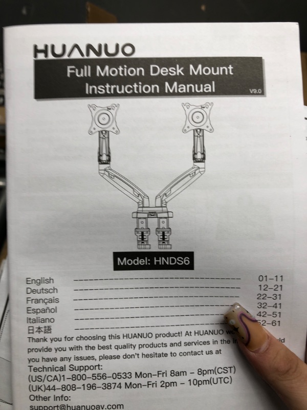 Photo 3 of HUANUO Dual Monitor Stand - Adjustable Spring Monitor Desk Mount Swivel Vesa Bracket with C Clamp