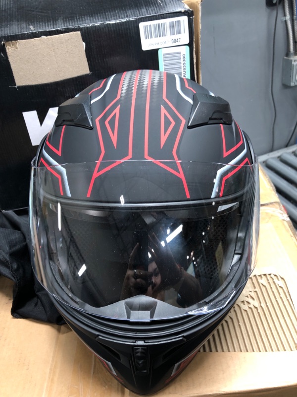 Photo 2 of ILM Motorcycle Dual Visor Flip up Modular Full Face Helmet DOT 6 Colors Model 902 902L Large BLACK RED - LED