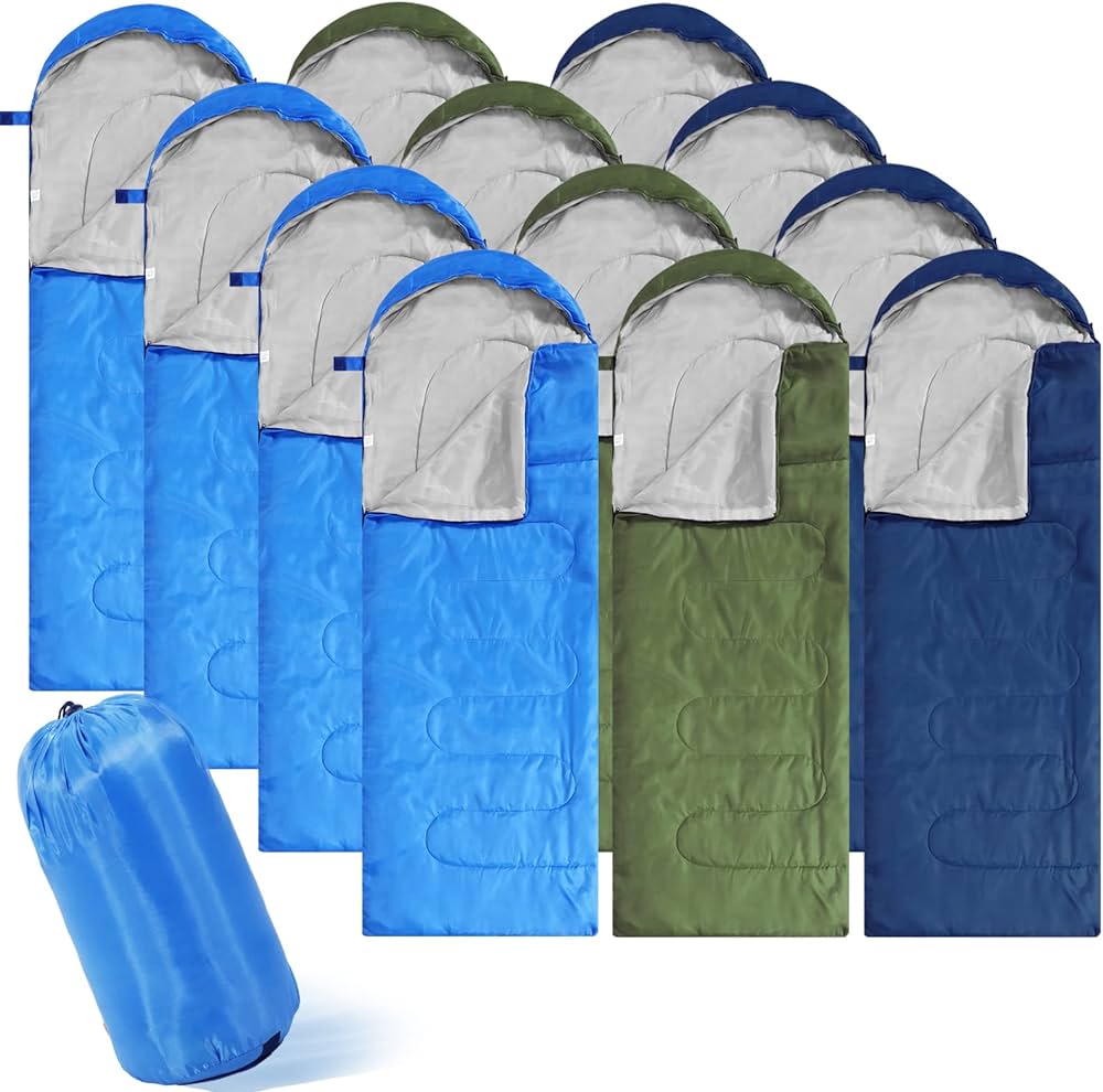 Photo 1 of 12 Pcs Backpacking Sleeping Bag Compact Camping Sleeping Bags Lightweight Winter Camping Gear Travel Sleep Bag Waterproof Camping Gear Equipment for Kid Adult Girl Boy Warm Cool Weather Hiking Outdoor