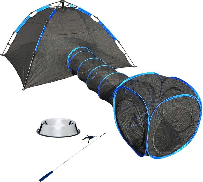 Photo 1 of ( Stock photo used for reference) Pet Fit For Life Tent Tunnel Cube Dog & Cat Pen, Black. And medium sized pet harness.
