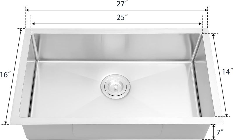 Photo 1 of 28 Inch Undermount Stainless Steel Workstation Kitchen Sink, 28 x 19 x 10 Inch 16 Gauge Stainless Steel Single Bowl Kitchen Sinks with Accessories