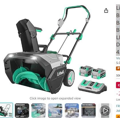 Photo 1 of ************UNKNOWN IF COMPLETE***************
Litheli 2x20V Cordless Snow Blower, 20'' Single Stage Battery Powered Snow Blower with Brushless Motor, LED Lights, 25'' Throwing Distance, Includes 2x20V 4.0ah Batteries and Charger
