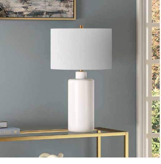 Photo 1 of Carlina 25" Tall Ceramic Table Lamp with Fabric Shade in Matte White/White
