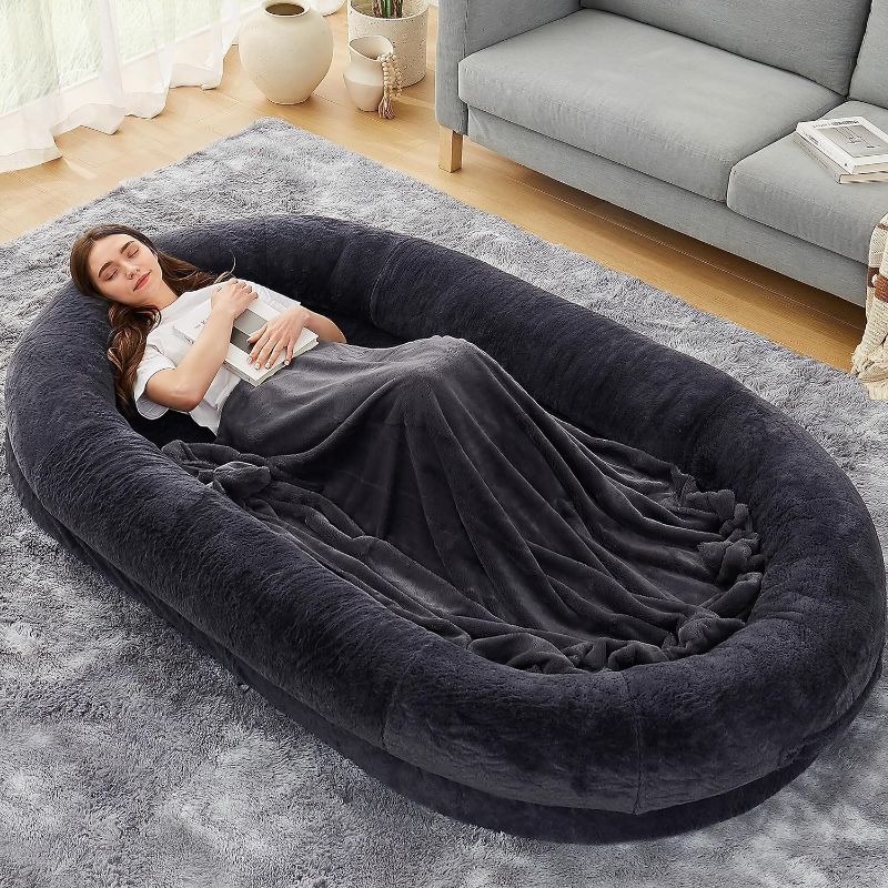 Photo 1 of DOGKE Large Human Dog Bed, 260GSM Luxury Fur Human Size Dog Bed for People,Waterproof Washable Giant Dog Bed for Human,Human Dog Bed for People Adults and Pets, Present Soft Blanket(72"x48"x10",Grey)
