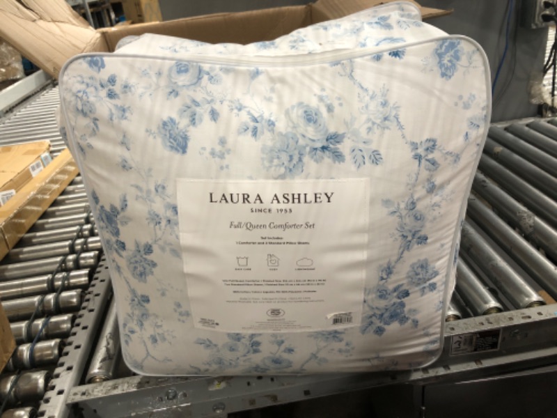 Photo 2 of Laura Ashley- Queen Comforter Set, Reversible Cotton Bedding with Matching Sham(s), Farmhouse Home Décor (Belinda Blue, Queen) Queen Belinda Blue