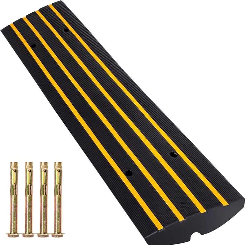 Photo 1 of 
VEVOR Rubber Curb Ramp for Driveway 1 Pack, 15T Heavy Duty Sidewalk Curb Ramp, 2.6" Rise Height Cable Cover Curbside Bridge Ramp for Garage for Low Cars...
Size:1PC-Black&yellow