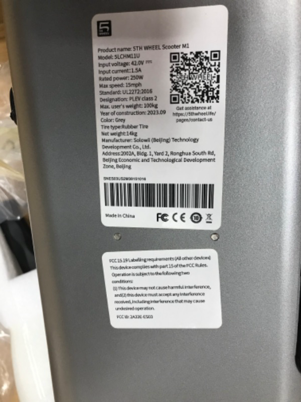 Photo 9 of 
5TH WHEEL M1 Electric Scooter - 13.7 Miles Range & 15.5 MPH, 500W Peak Motor, 8" Inner-Support Tires, Triple Braking System, Foldable Electric...
Style:M1/13.7 Miles/15.5 Mph