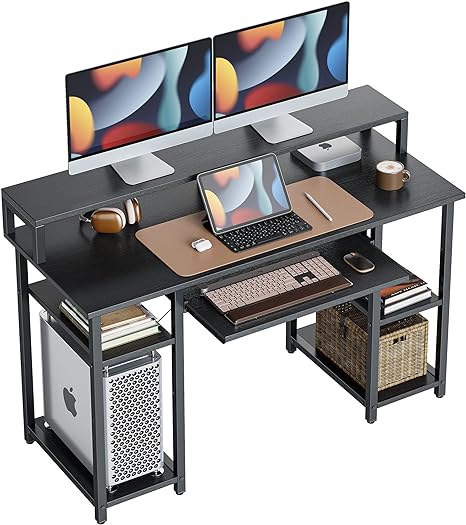 Photo 1 of CubiCubi 47 Inch Computer Desk with Storage Shelves Monitor Stand Keyboard Tray, Home Office Desk, Study Writing Table, Black
