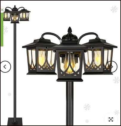 Photo 1 of 86.61" Outdoor Post Lights, 3-Head Waterproof Antique LED Outdoor Lamp in Black, ETL Listed
