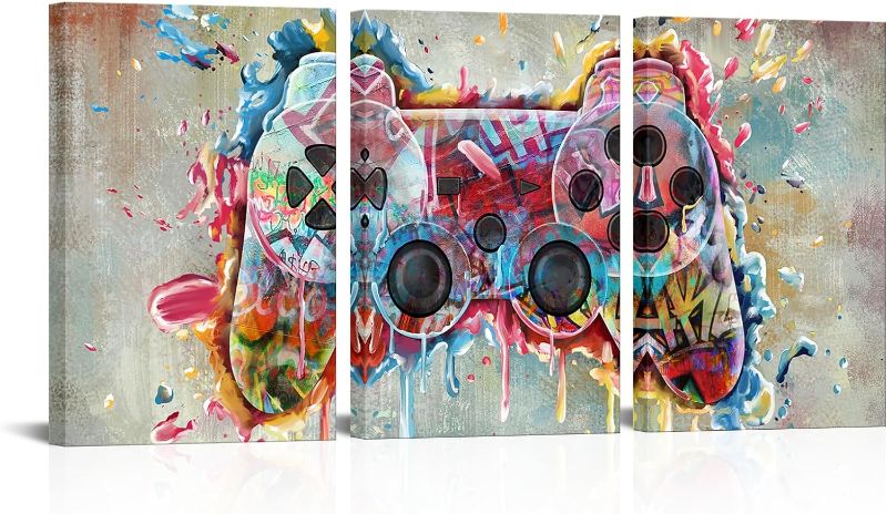 Photo 1 of Gaming Wall Decor Video Gamepad Graffiti Painting Pictures Game Canvas Art For Gamer DecorTeens Boys Room Decorations Framed 16"x24"x3 Pieces (16"X24"X3Panels) 