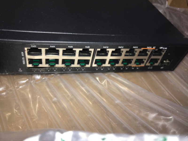 Photo 7 of Cqenpr 19 Port PoE Switch, 16X10/100M Port PoE, 2 Gigabit Uplink, 1 SFP Slot, Unmanaged, Desktop/Rack-Mount, Plug&Play, 300W, 802.3af/at/bt, Metal case, PoE++60W High Power Output. 19×gigabit poe switch