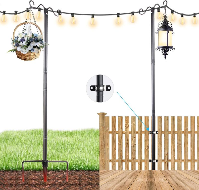 Photo 1 of  Lightdot Outdoor String Light Poles, 9FT Metal Patio Light Poles Post for Outside with Fork for Outside Hanging Backyard Garden, Deck Lighting Stand for Parties, Wedding, Halloween Decor -?????