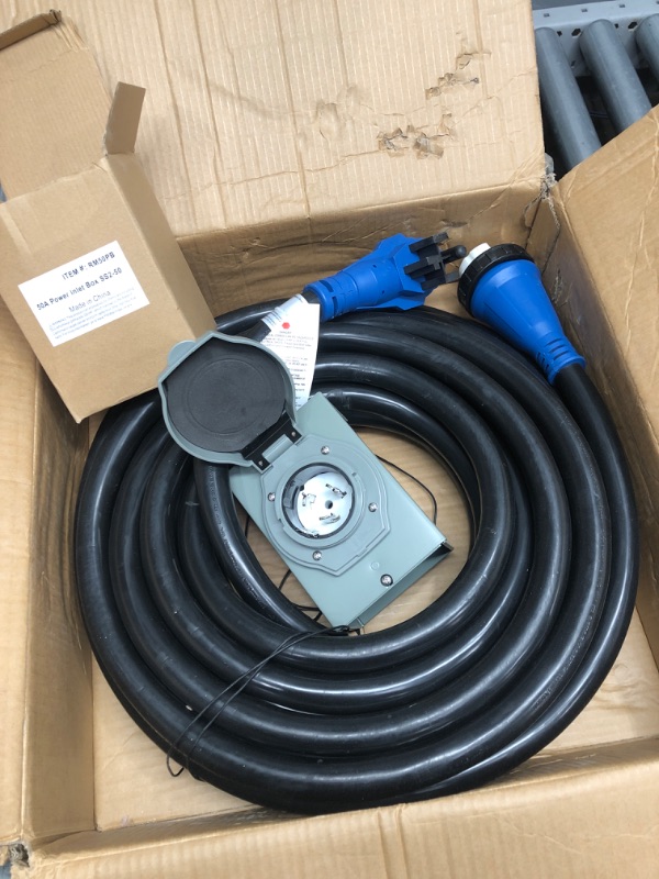 Photo 2 of 50 Amp Generator Cord and Power Inlet Box, 50FT Generator Cords 50 Amp,125V/250V Generator Power Cord NEMA14-50P/SS2-50R Twist Lock Connector 50FT Black+Blue