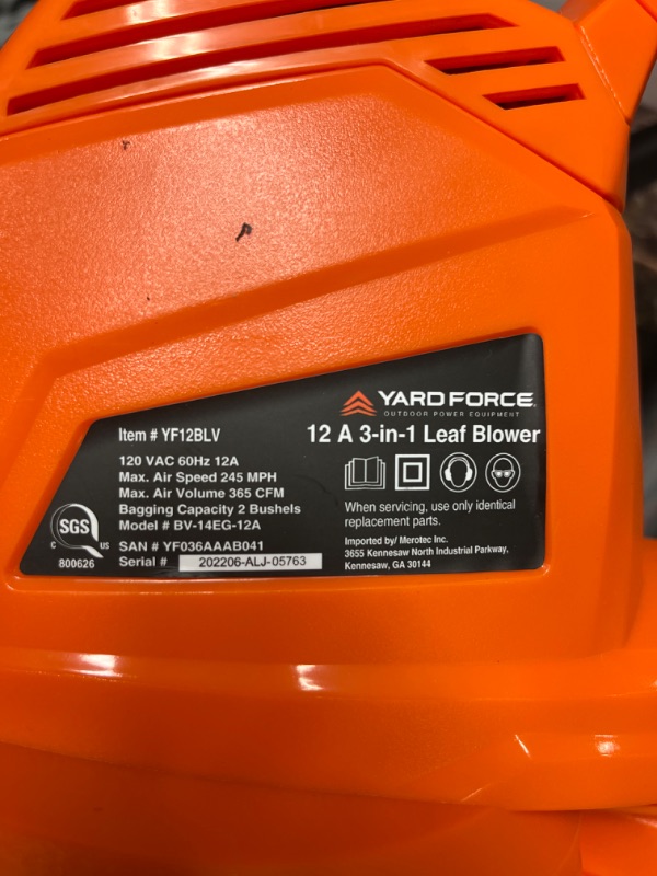 Photo 5 of 140 MPH 430 CFM 12 Amp Electric Blower/Vacuum/Leaf Mulcher Kit with Bonus PPE Kit