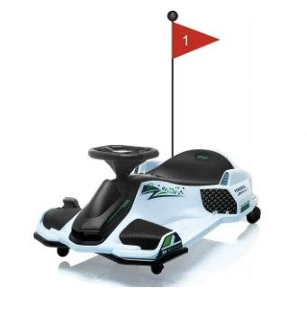 Photo 1 of 24V Ride on Drift Car,Kids Electric Drifting Go-Kart High/Low Variable Speed with 5 Wheels,Built-in Music,Front+Tail LED Light,Low-Power Alarm(White)
