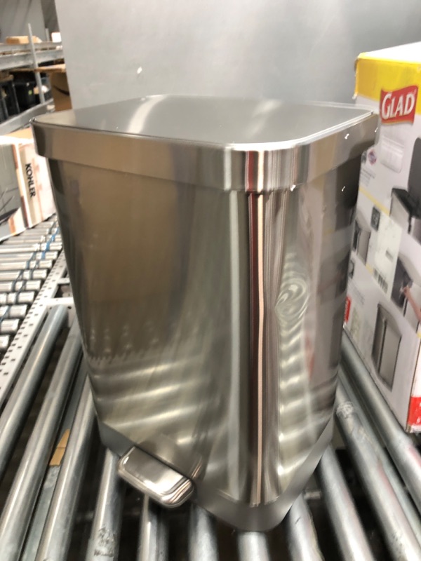 Photo 2 of **NOTES** Glad Stainless Steel Step Trash Can with Clorox Odor Protection | Large Metal Kitchen Garbage Bin with Soft Close Lid, Foot Pedal and Waste Bag Roll Holder, 13 Gallon, All Stainless All Stainless 13 Gallon