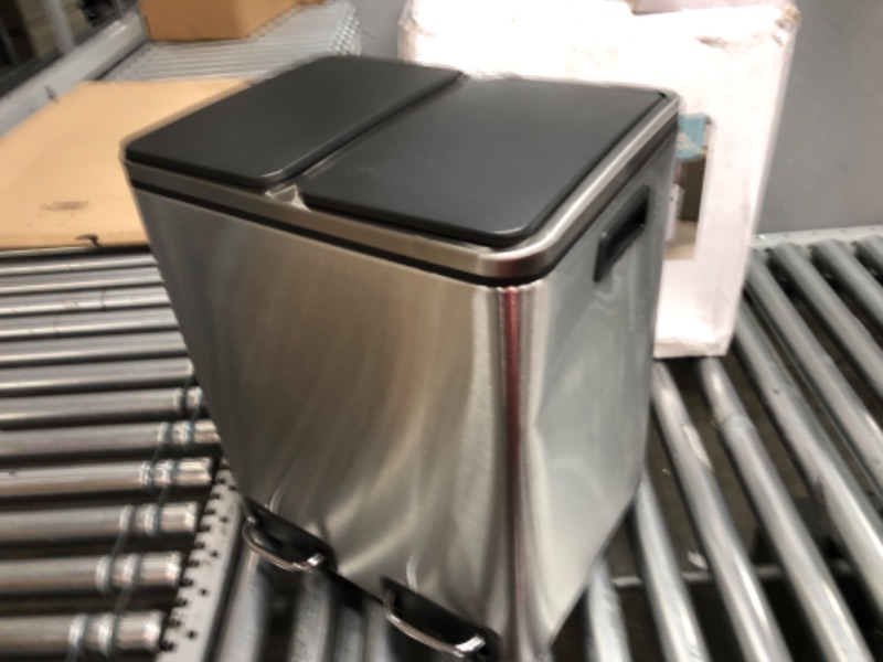 Photo 2 of **NOTES** AWENN Home & Kitchen Garbage Can. Dual Stainless Steel Can with Lids. Large Dustbin with 2 Inner Plastic Compartments for Trash and Recycling. 7.9 Gallons