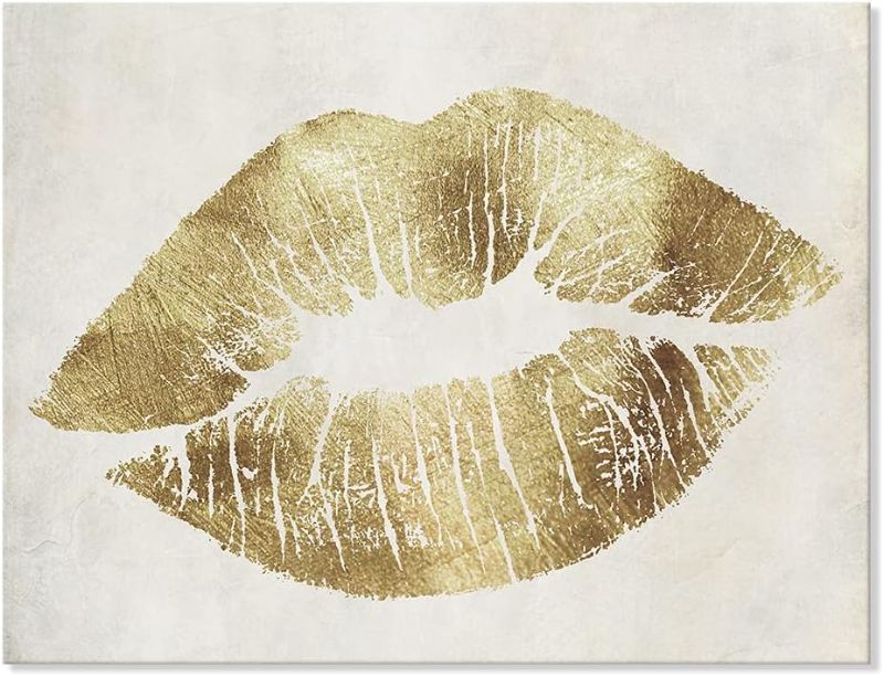 Photo 1 of 7CANVAS Gold Sexy Lips Wall Art Fashion Decor Vintage Lips Print Stretched Ready To Hang Wall Art For Bedroom Home Decor 16x12Inch
